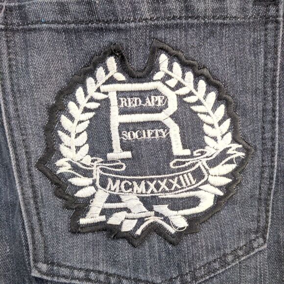 Red Ape Men's Straight Jeans Size 44 Black 5-Pocket Embroidered Logo Dark Wash - Picture 8 of 15